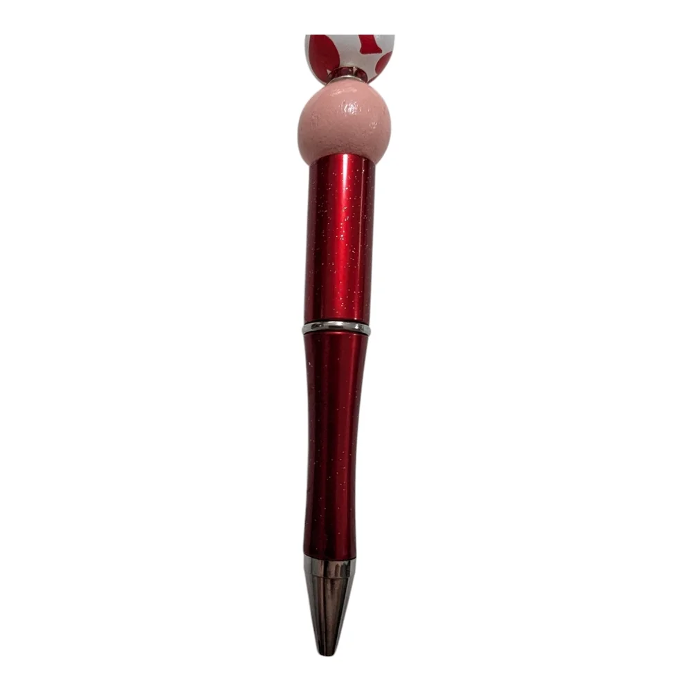 Hand crafted Beaded Pen red white shiny love rhinestones Handmade NEW H-005